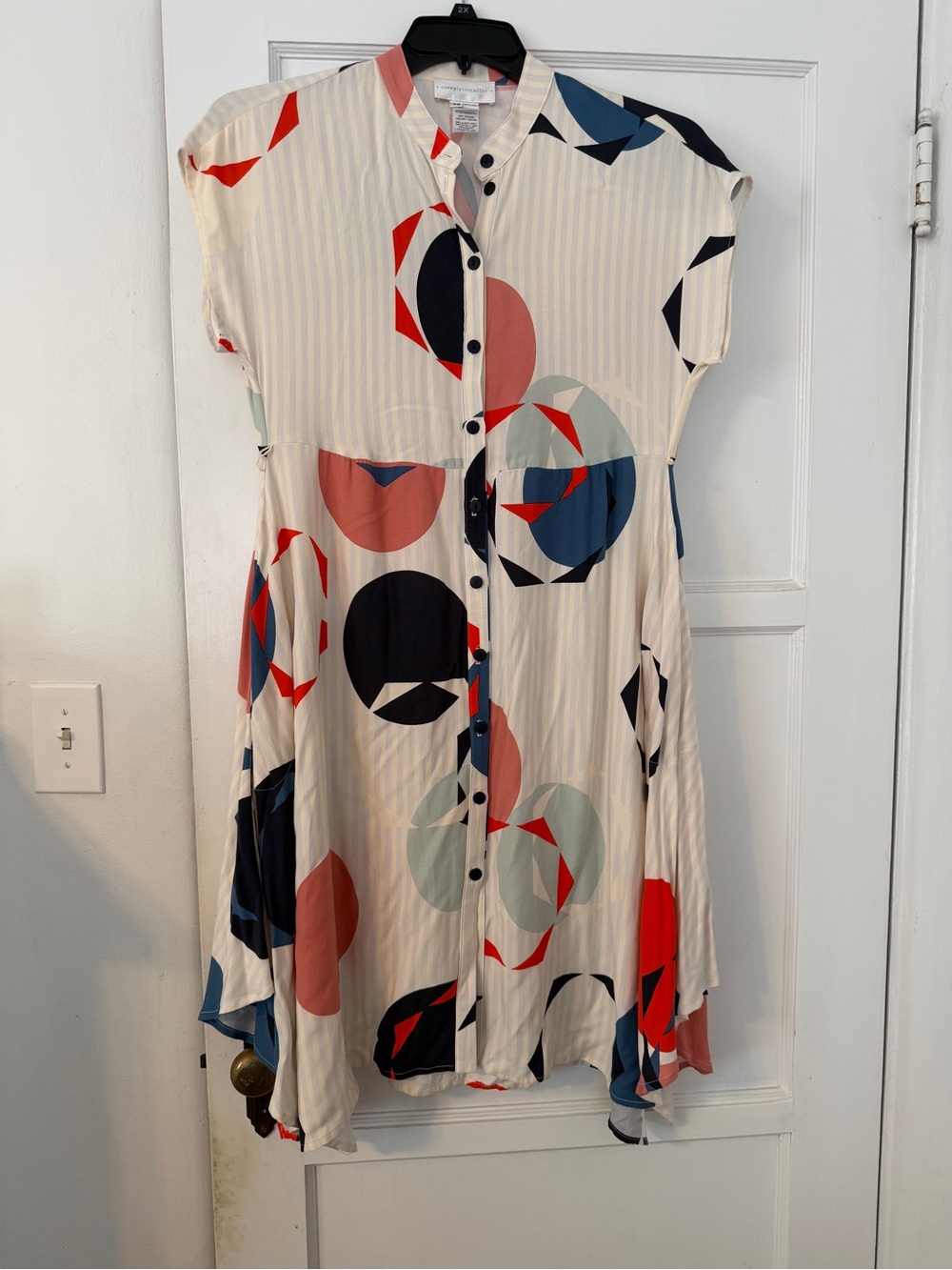 Vintage Corey Lynn Calter Cream Asymmetrical Geo Circle Petite Print Dress